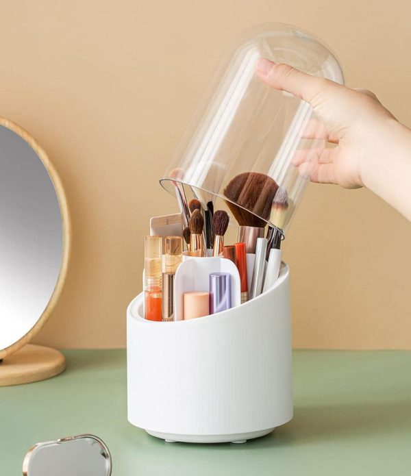 Rotating Makeup Brush Holder – Dust-Proof Vanity Organizer