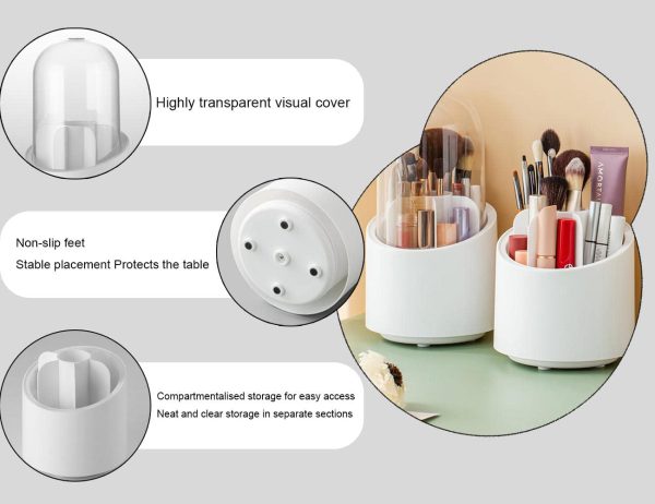 Rotating Makeup Brush Holder – Dust-Proof Vanity Organizer