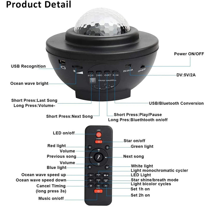 Starry Galaxy Projector Light with Remote & Bluetooth Speaker