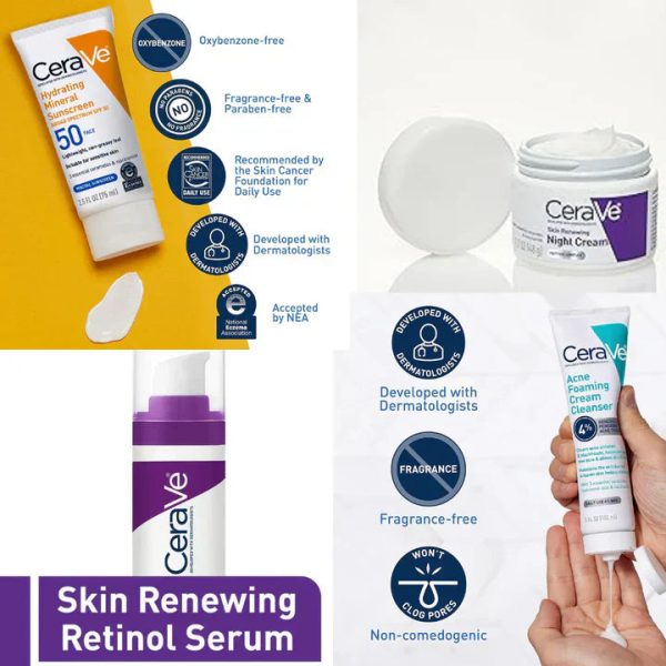 CeraVe 4-in-1 Skincare Set – Night Cream, Sunblock, Cleanser & Serum