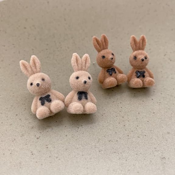 Cute Rabbit Earrings | Korean Style Cartoon Plush Rabbit Bow Earrings For Women Girls – 1 Pair (random Color)